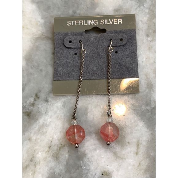 Pink Crystal Dangle Sterling Silver Earrings #pink - Picture 1 of 3